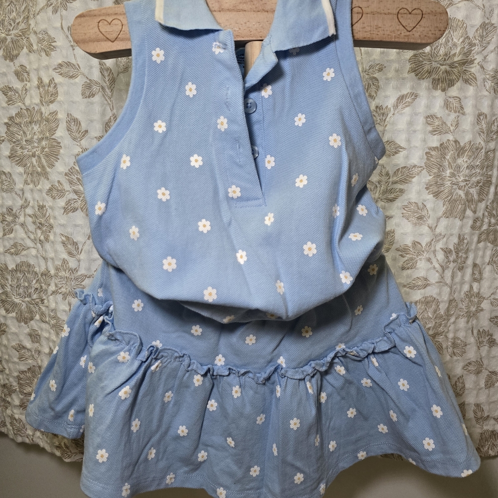 Little Me Blue Daisy Polo Tank Dress